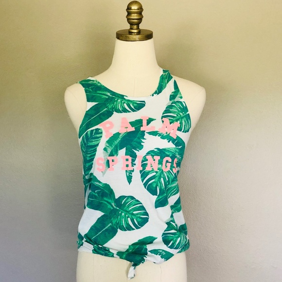 Tank Top Small Medium US 12 Green Leaves Sleeveless Palm Springs - Picture 3 of 11